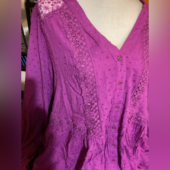 Lane Bryant Tops - NWT Lane Bryant purple Swiss dot top size 18